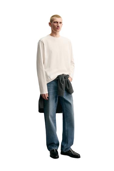 MEDIUM WEIGHT LONG SLEEVE T-SHIRT - Oyster-white by Zara