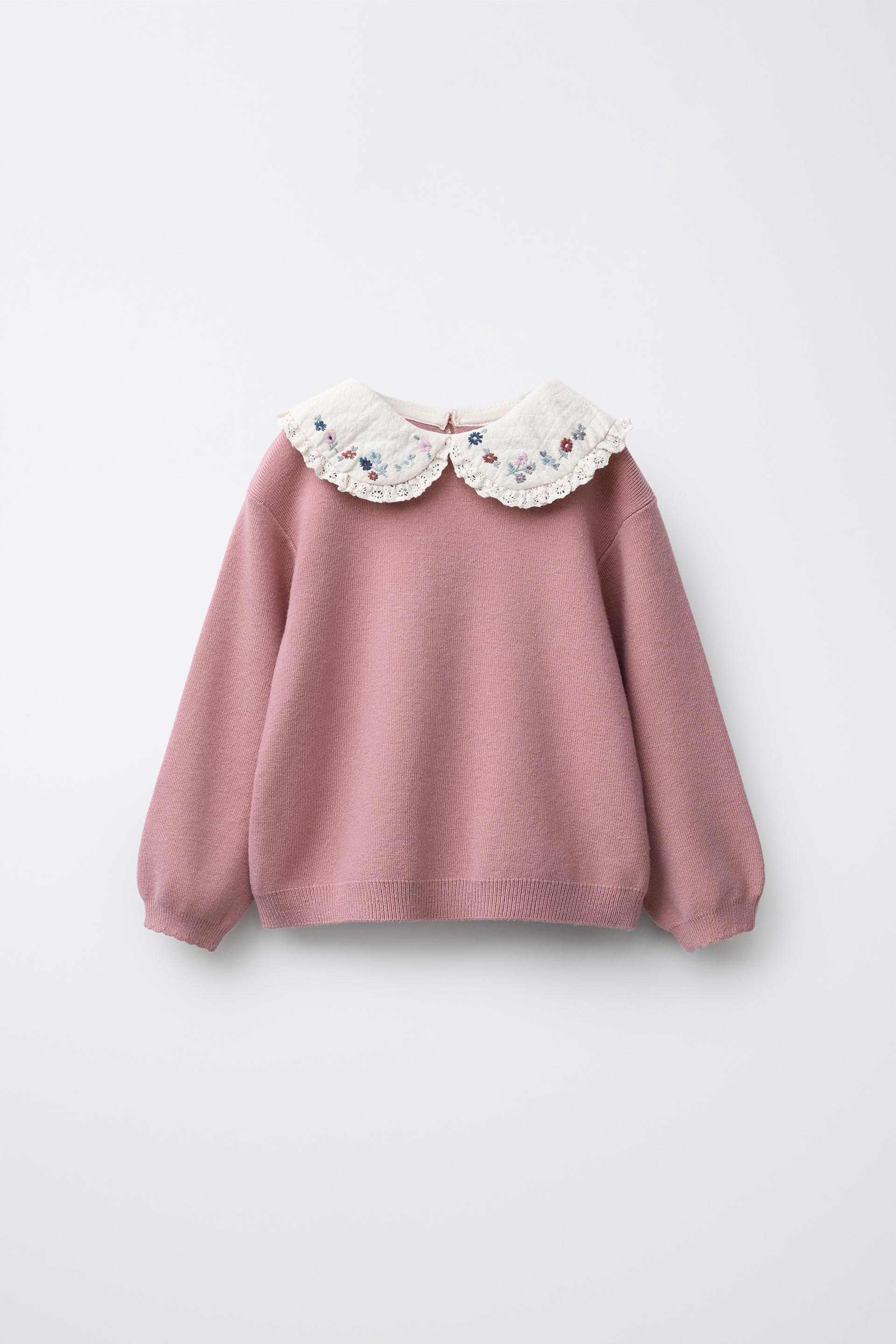 Knit Sweater With Peter Pan Collar And Flowers