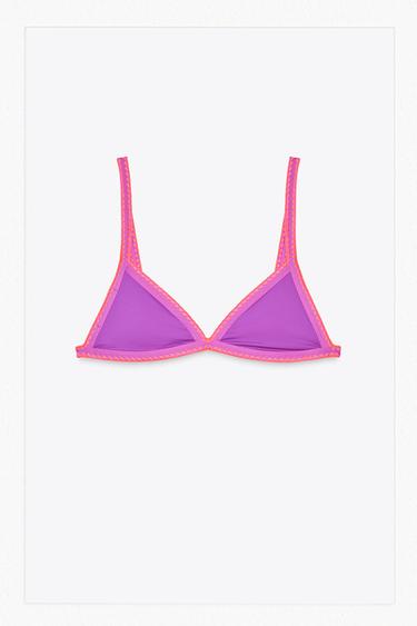 CONTRAST TRIANGULAR BIKINI TOP - Fuchsia by Zara