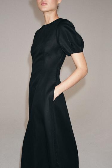 VESTIDO MIDI DE LINHO ZW COLLECTION - Preto da Zara