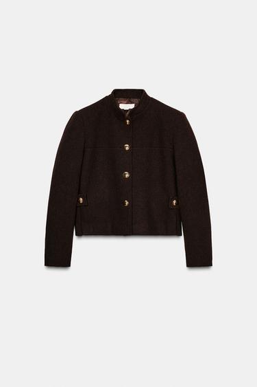 WOOL BLEND HIGH NECK JACKET - Brown by Zara