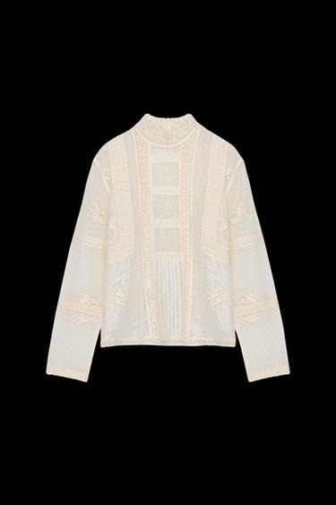 ZW COLLECTION ROMANTIC LACE BLOUSE - Ecru by Zara - Image 0