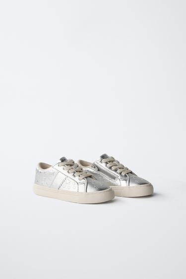 Zara METALLIC STAR SNEAKERS - Silver