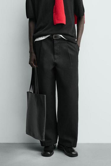 PANTALON COUPE LARGE À PLIS - Noir de Zara