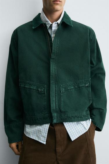 GEACĂ DENIM CROPPED FIT - Verde de la Zara