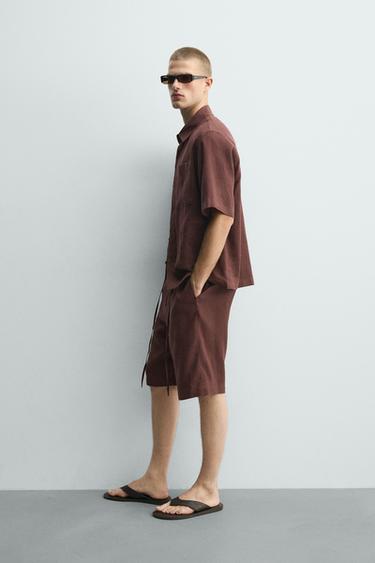 CHEMISE RELAXED FIT EN MÉLANGE DE LIN - Bordeaux de Zara - Image 3