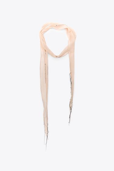 BEADED FRINGE SCARF - Salmon by Zara