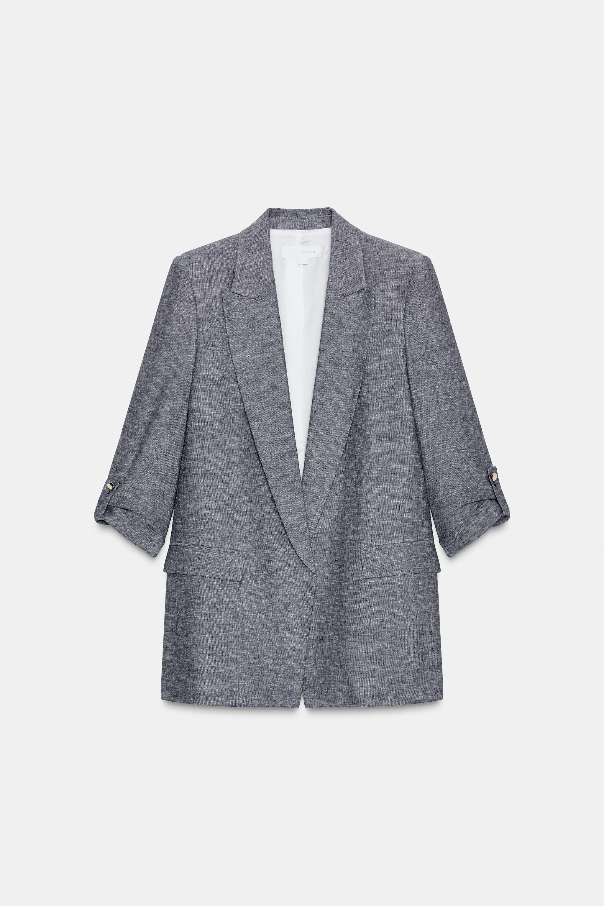 BLAZER COM LINHO E MANGA DOBRADA - Índigo | ZARA Brasil