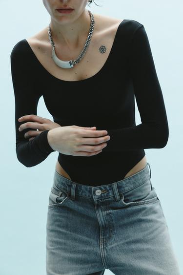 POLYAMIDE LONG SLEEVE BODYSUIT - Black by Zara