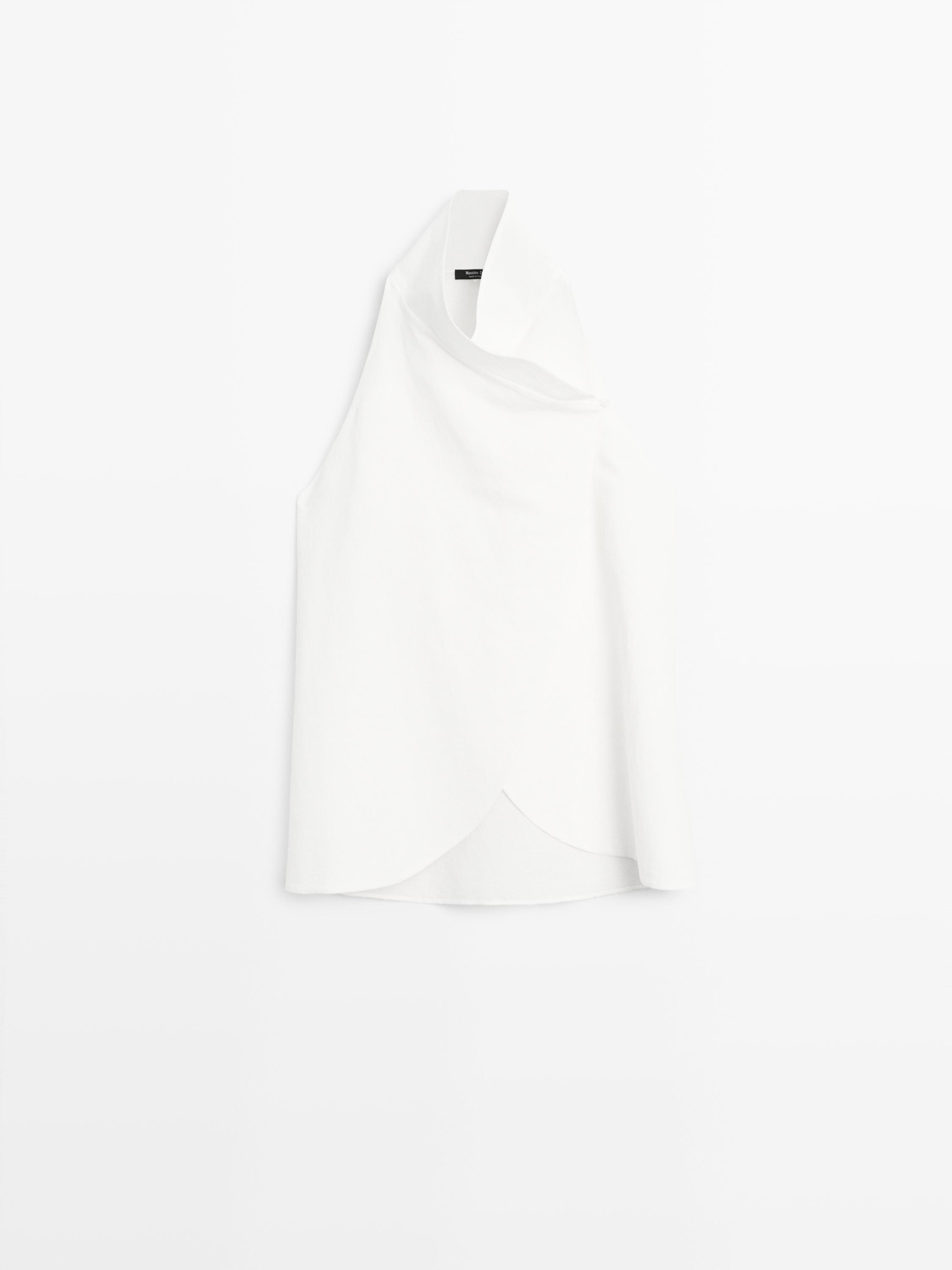 Linen cotton asymmetric crossover top - White | ZARA United States
