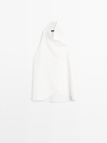 Zara Linen cotton asymmetric crossover top - White - Image 0