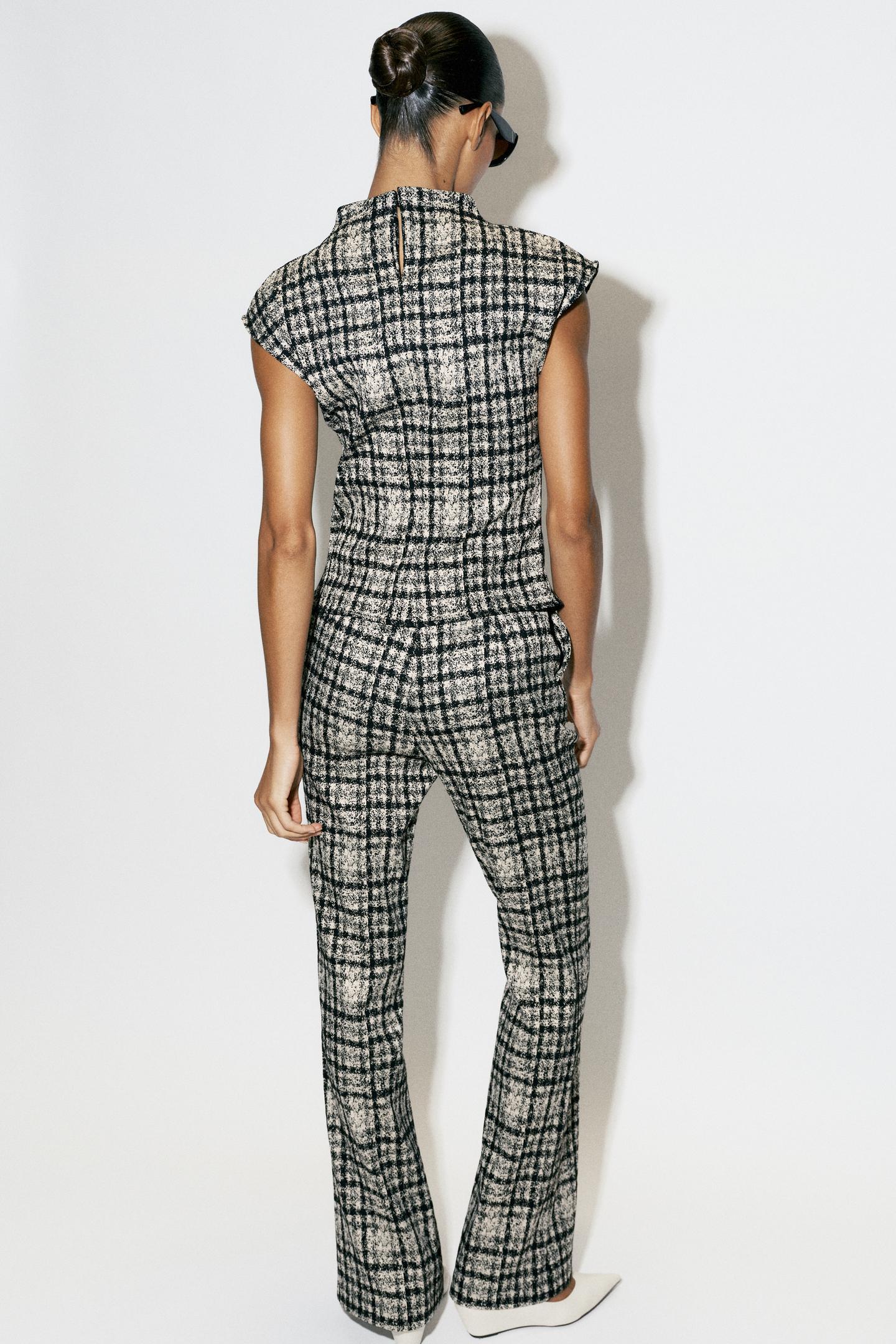 Женский топ Zara Check High Neck Top, цвет: Экрю / Чёрный — фото 7