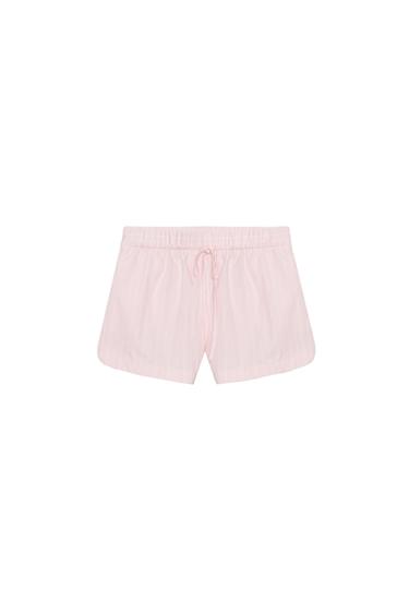 Zara TRIIBULISED POPLIINIST LÜHIKESED PÜKSID - Roosa/valge