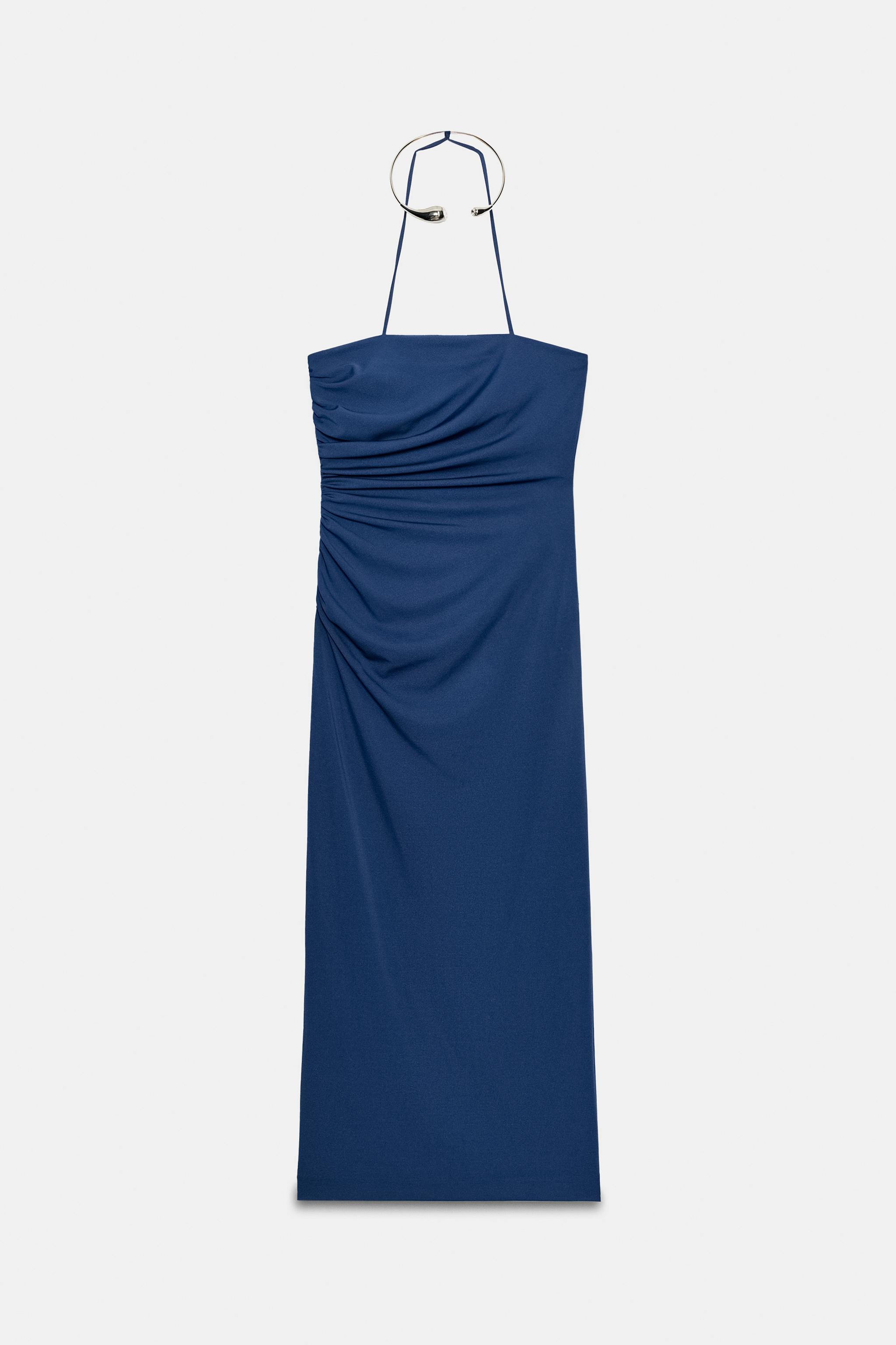 VESTIDO MIDI CHOKER - Azul | ZARA Brasil