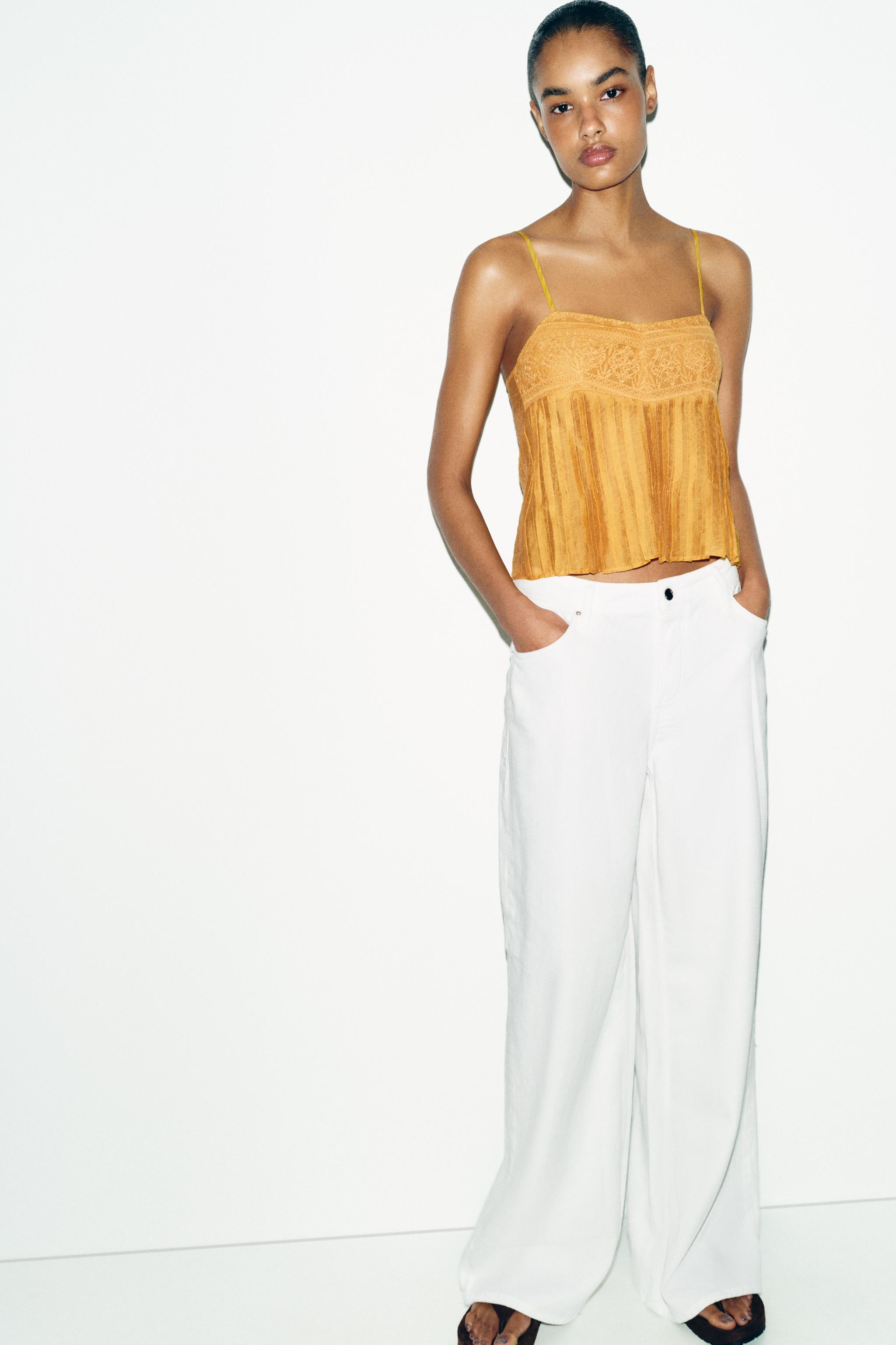 EMBROIDERED STRAP TOP — Yellow