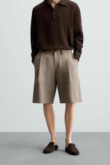 TEXTURED LINEN/COTTON BERMUDA SHORTS - Brown marl by Zara