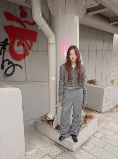 Zara 尼龍褶皺長褲 - 深灰色