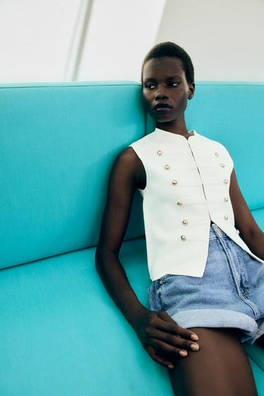 Zara BUTTON VEST TOP - White