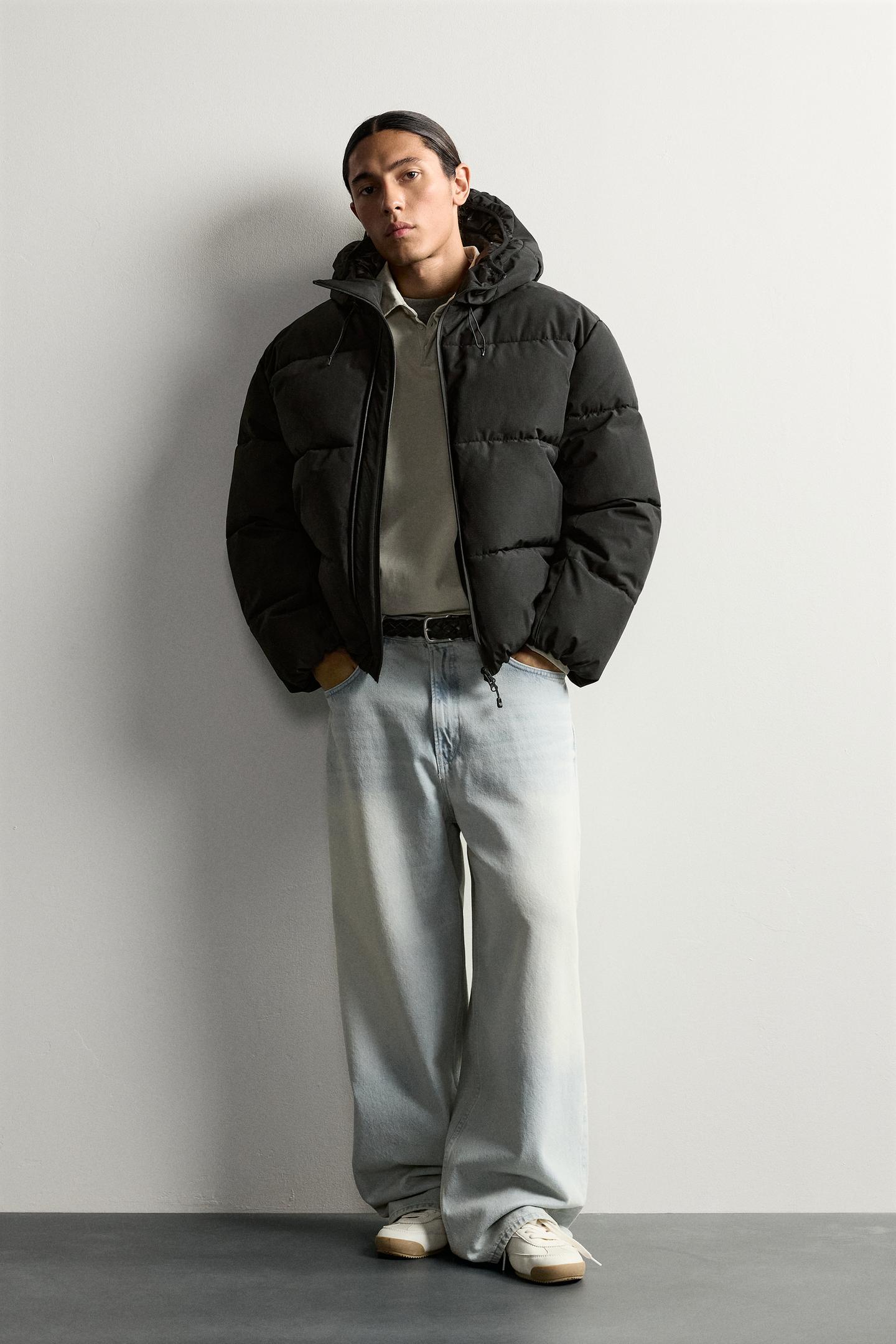 Мужская куртка Zara Relaxed Fit Padded Hoodie Jacket, цвет: Чёрный