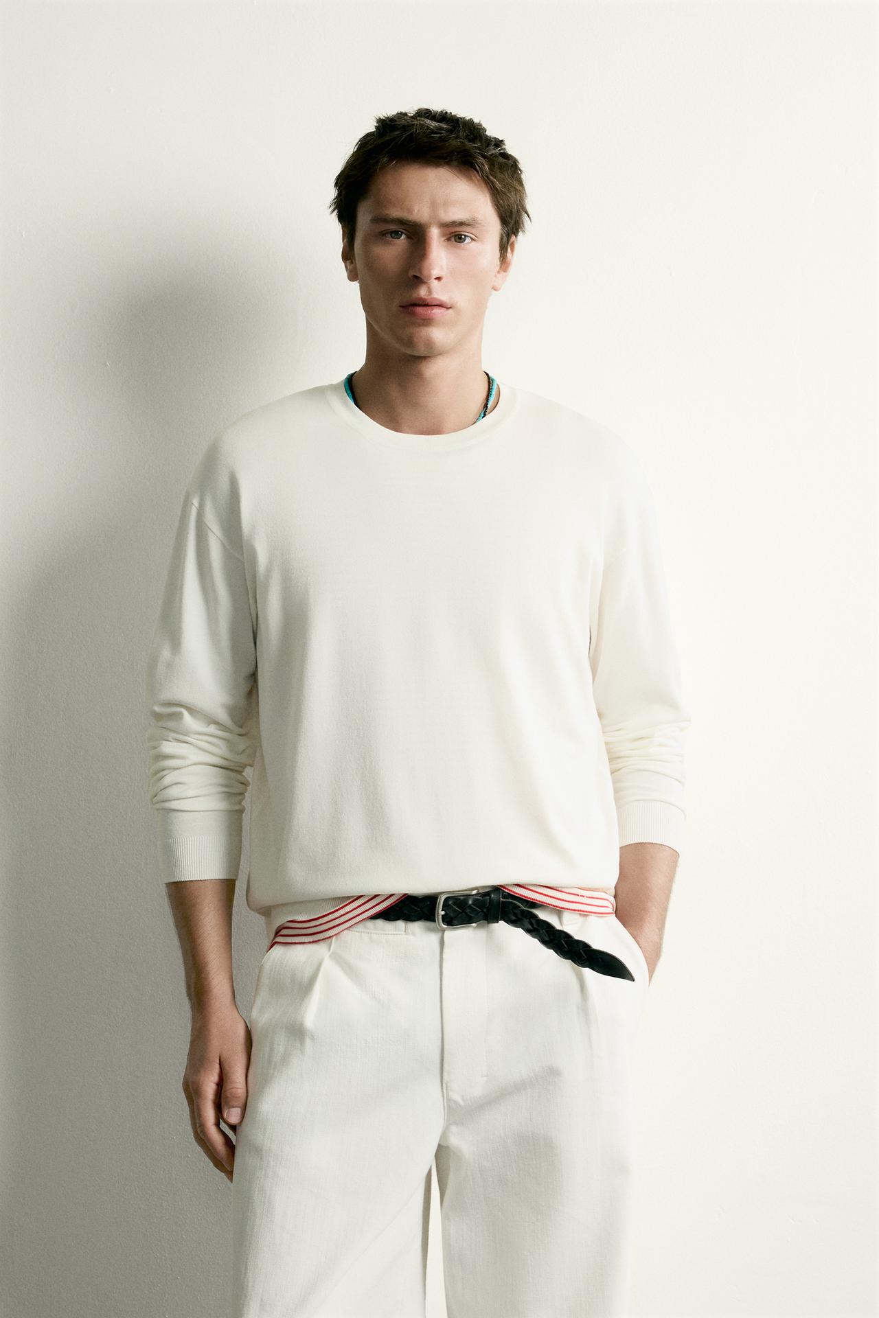 BASIC REGULAR FIT SWEATER — Oyster-white