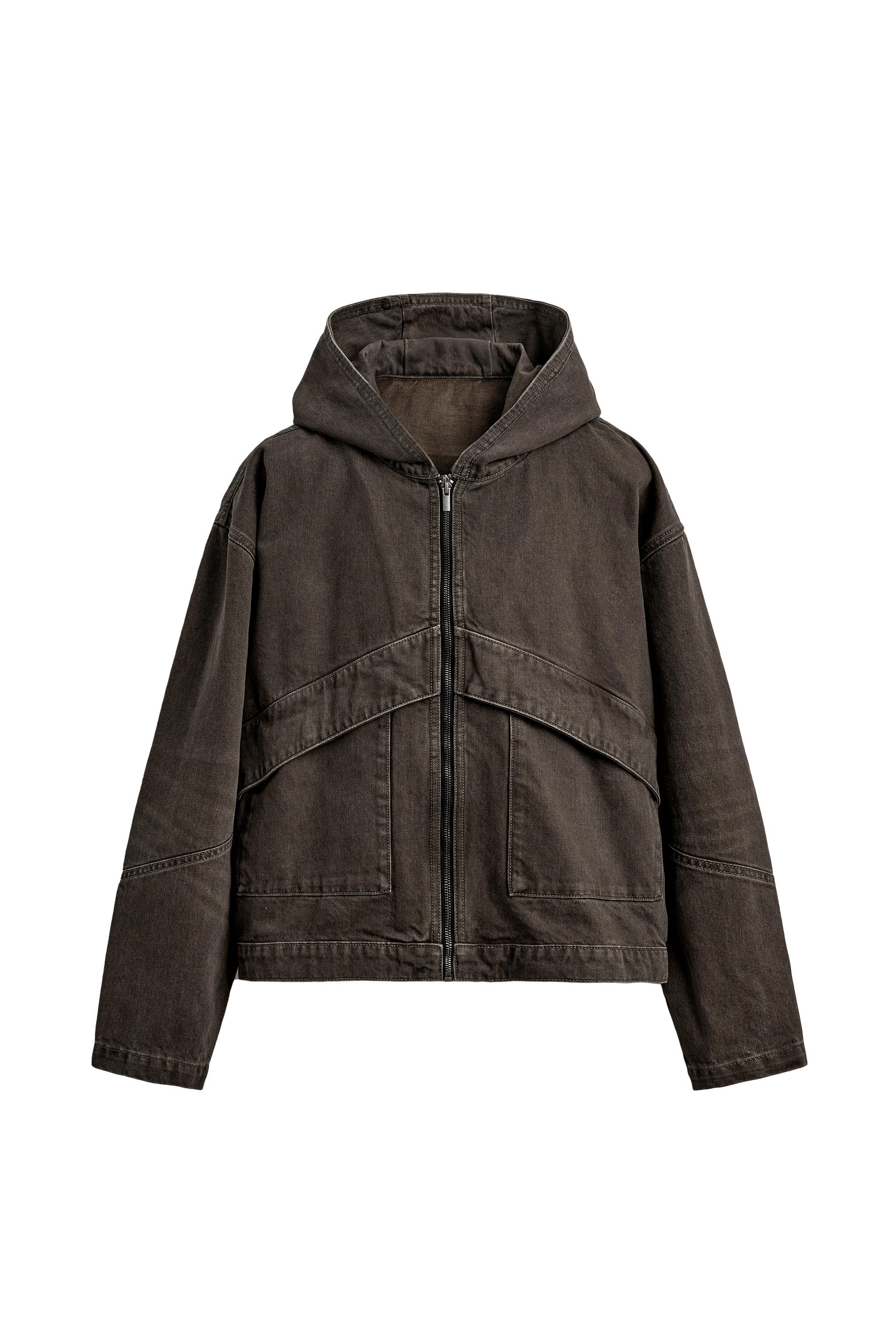 リラックスフィットフード付きデニムジャケット - ブラウン | ZARA