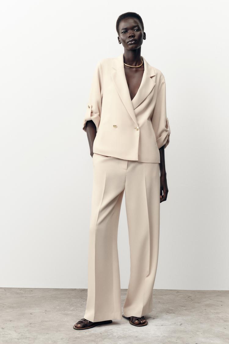 DOUBLE-BREASTED BLAZER WITH ROLLED-UP SLEEVES Sand ZARA Cambodia