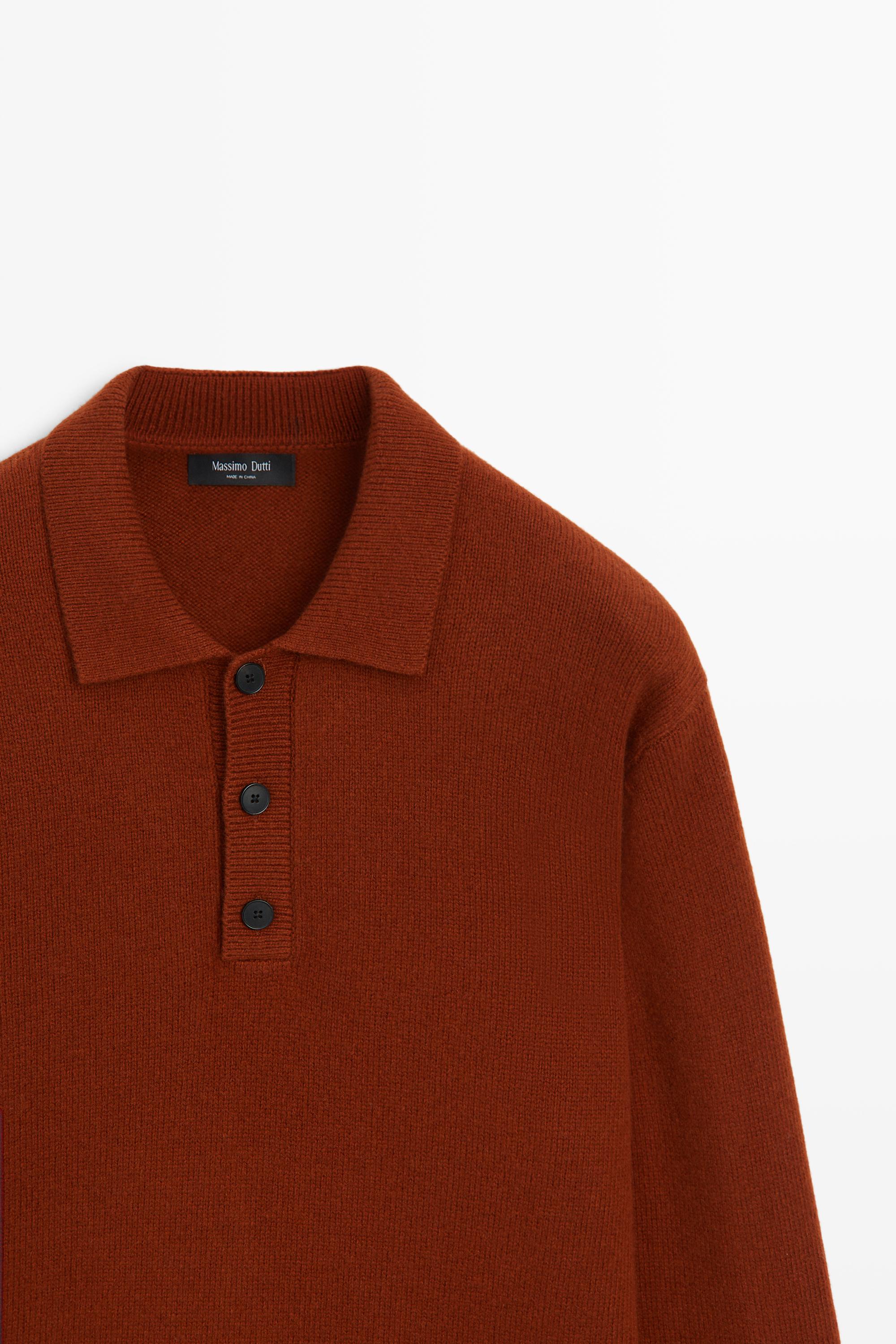 Wool blend knit polo sweater with buttons