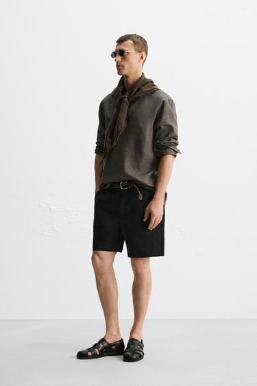 REGULAR FIT LINEN/COTTON BERMUDA SHORTS LIMITED EDITION - Black by Zara - Image 3