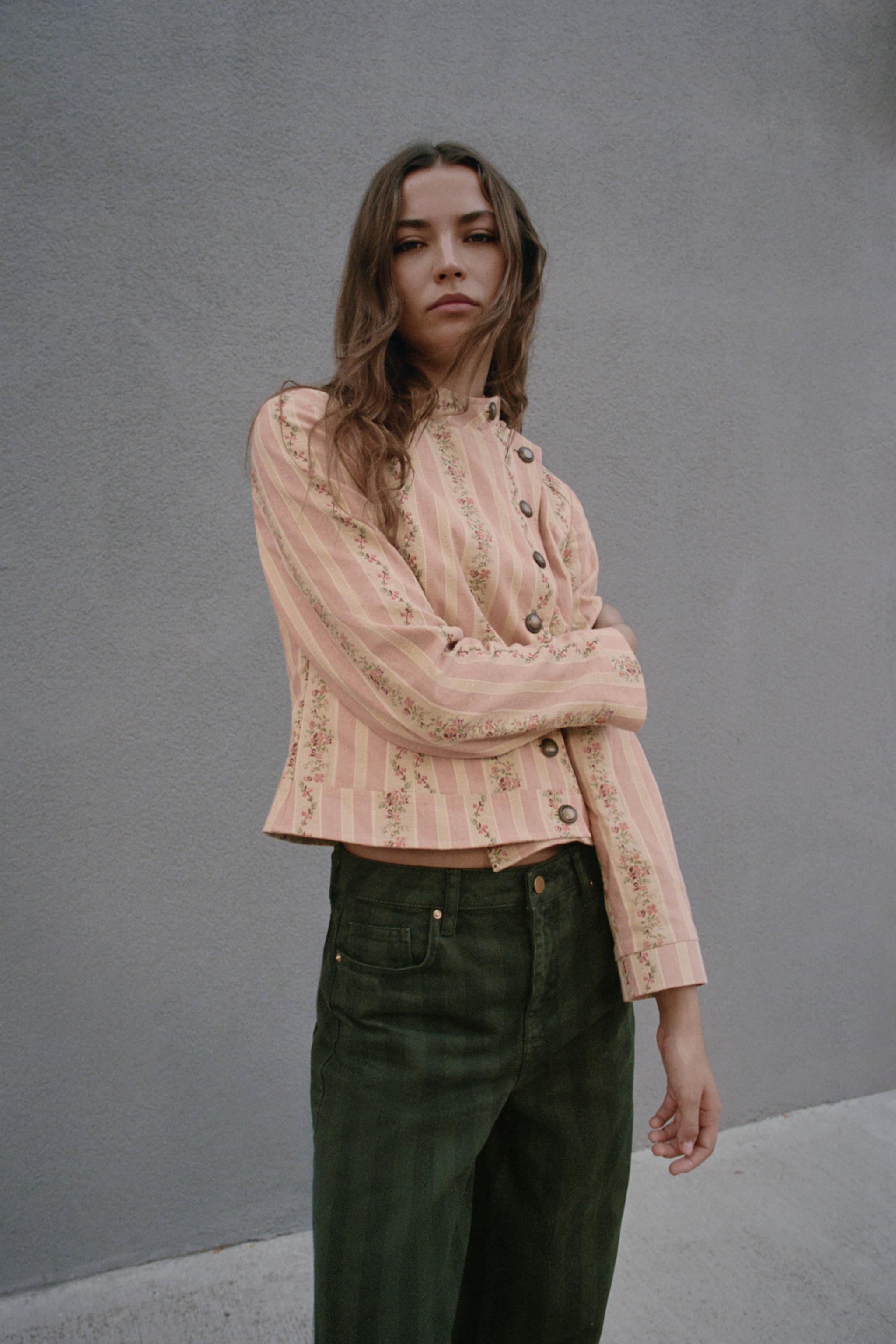 STRIPED FLORAL JACQUARD JACKET