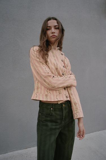 FLORAL STRIPED JACQUARD JACKET - Pink by Zara