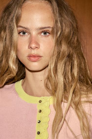 GILET EN MAILLE COMBINÉ POINTELLE - Rose de Zara - Image 2