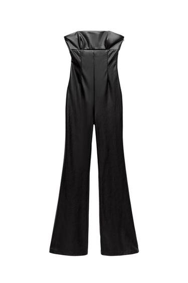 FAUX LEATHER STRAPLESS JUMPSUIT
