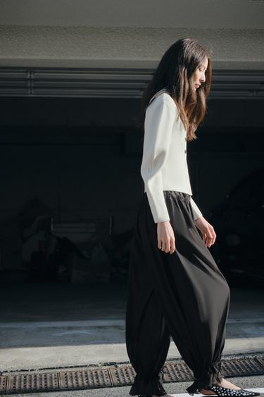 LACE TRIM SAROUEL TROUSERS - Black by Zara