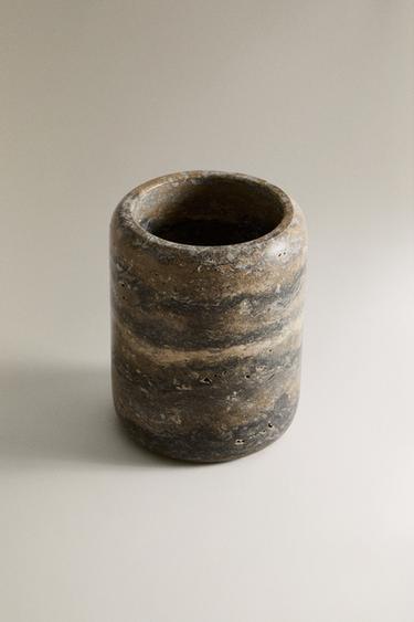 MARBLE TOOTHBRUSH HOLDER - Brown / Green by Zara - Image 1