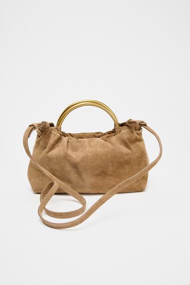 MINI-BOWLINGTASCHE MIT METALLHENKEL AUS RAULEDER - SAND/BRAUN von Zara