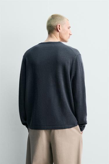 LINEN-WOOL HENLEY JUMPER - Dark indigo by Zara - Image 2