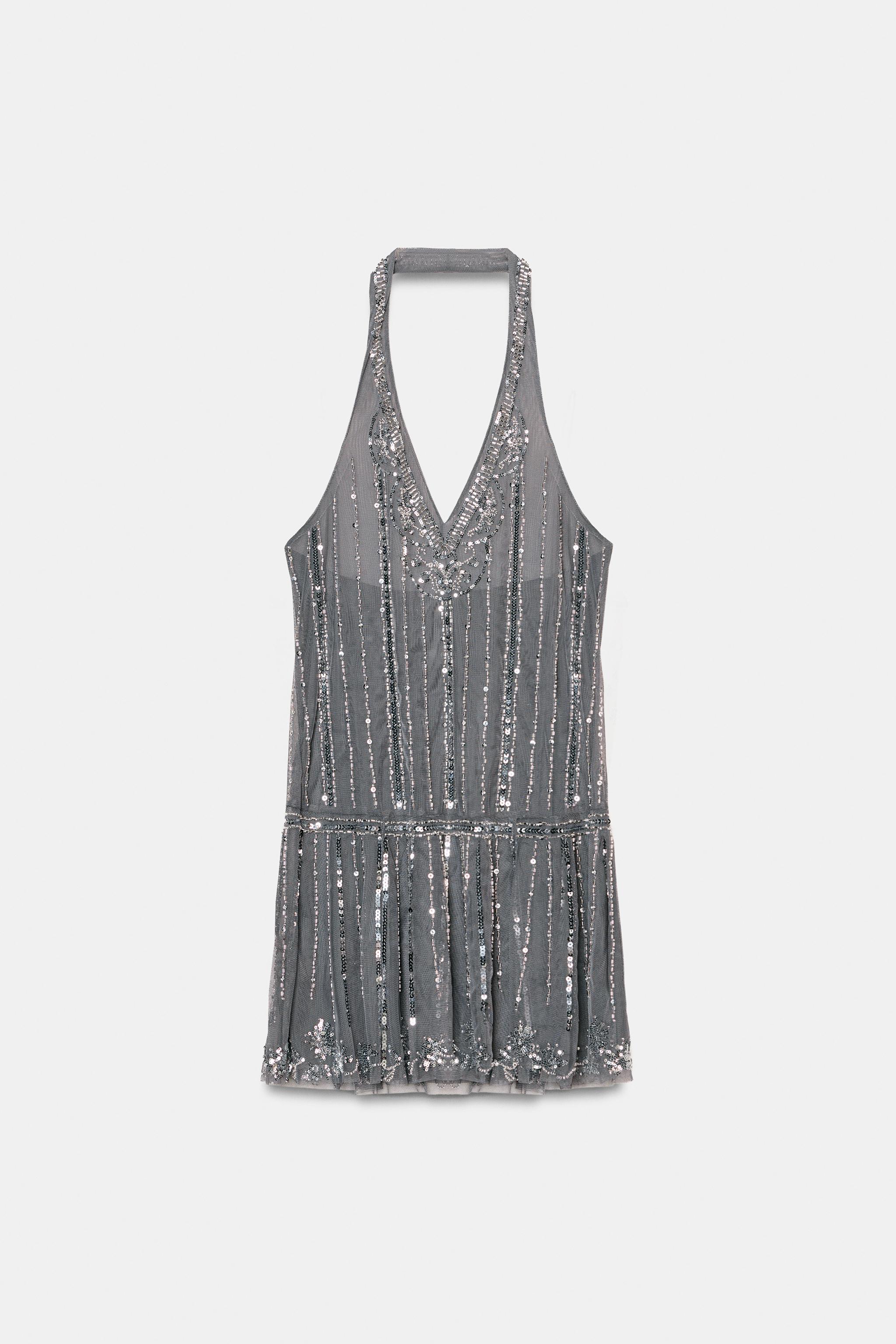SEQUIN HALTER MINI DRESS - Dark gray | ZARA United States SEQUIN HALTER MINI DRESS - Dark gray | ZARA United States