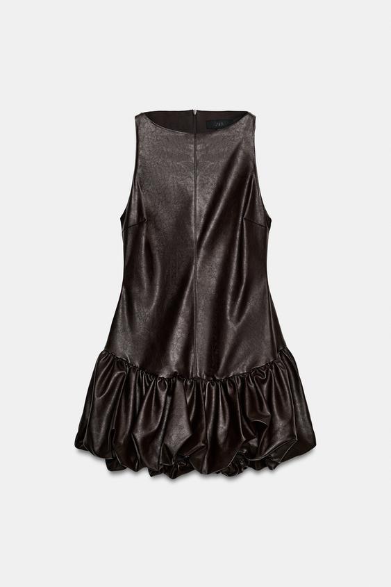 LEATHER EFFECT PUFFY JUMPSUIT DRESS - Dark brown by Zara - Image 0