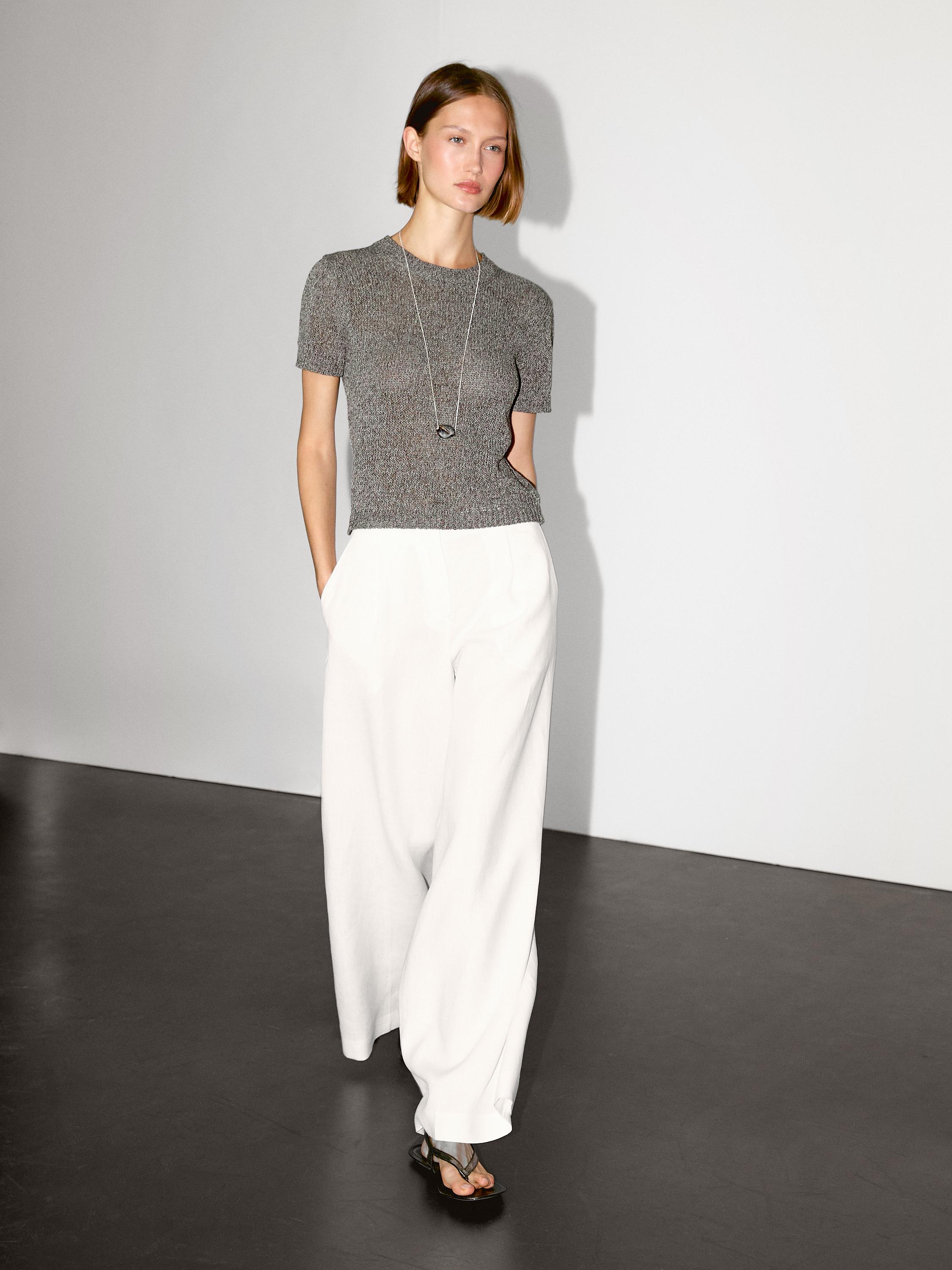 Metallic short sleeve knit sweater