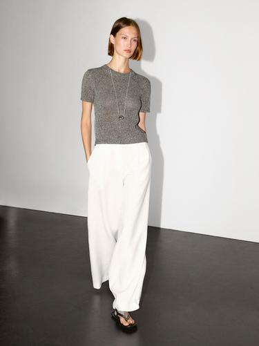 Zara Metallic short sleeve knit sweater - Mid-gray