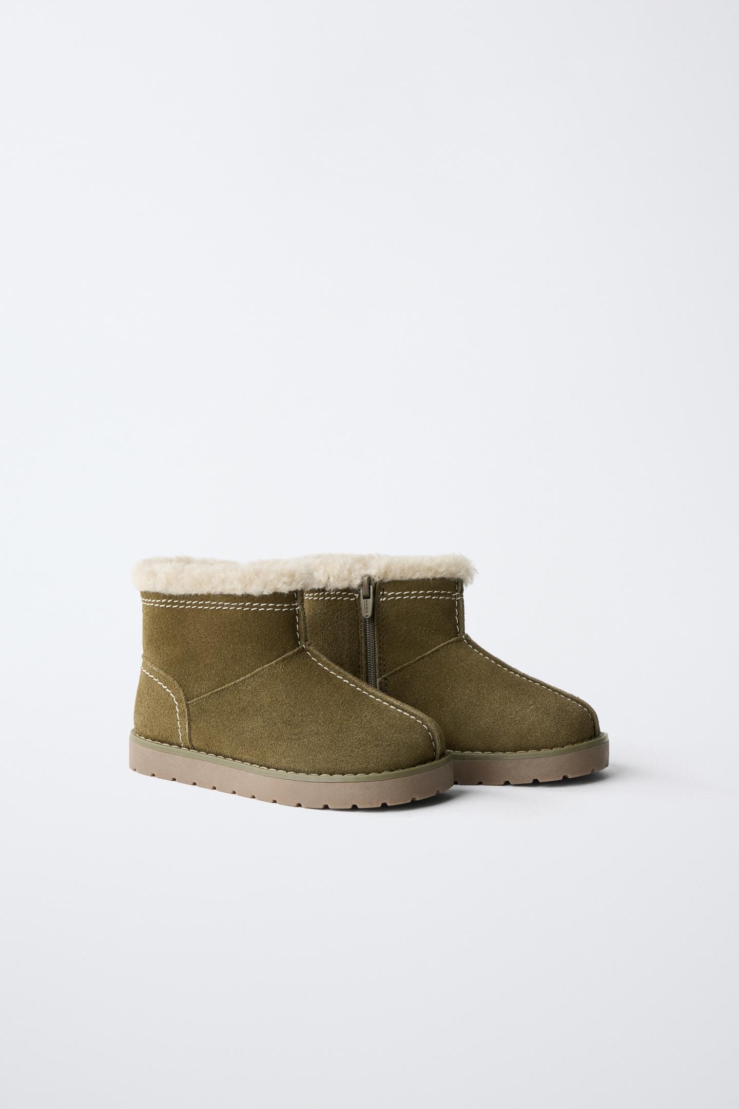 Детские ботинки Zara Lined Leather Ankle, цвет: Хаки зелёный — фото 2