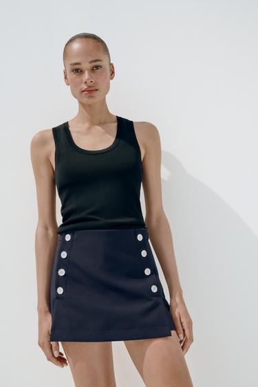 Zara SPLIT SKIRT WITH BUTTONS - Navy blue