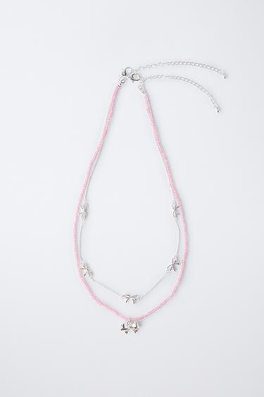 PACK OF TWO BOW NECKLACES - Pink by Zara