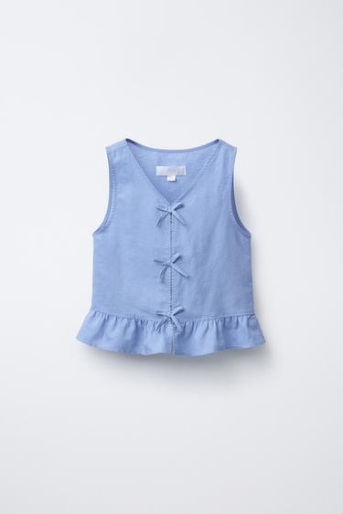 TOP ALGODÓN LINO LAZOS - Azul de Zara