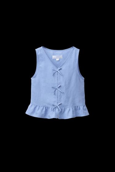LINEN-COTTON TIE TOP - Blue by Zara - Image 0