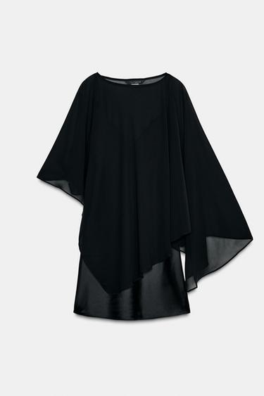Zara SHORT SATIN EFFECT CAPE DRESS - Black