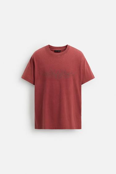 T-SHIRT DÉLAVÉ RELIEF - Rouge de Zara - Image 6