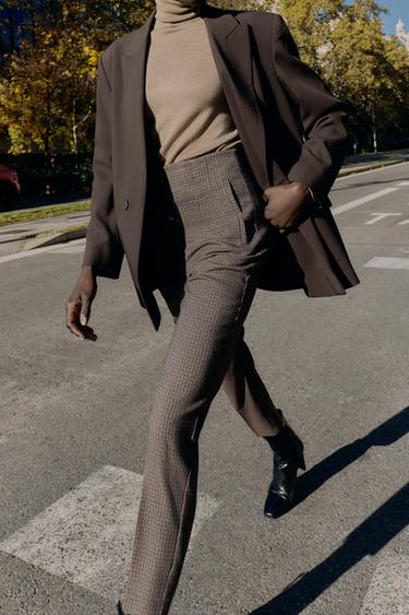 HIGH-WAIST CHECKED TROUSERS - Brown by Zara