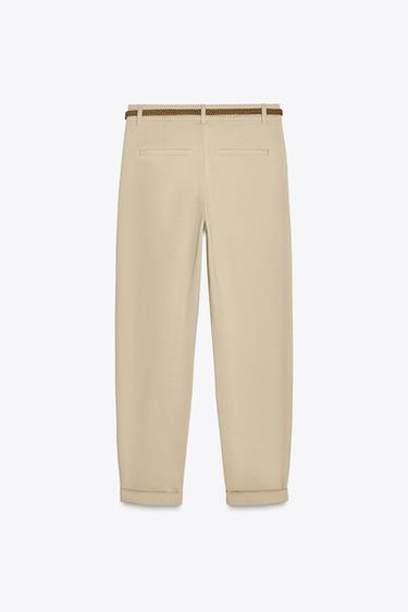PANTALON CHINO AVEC CEINTURE TRESSÉE - Camel clair de Zara - Image 5