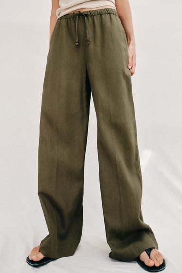 PANTALÓN RECTO CON LINO - Khaki de Zara